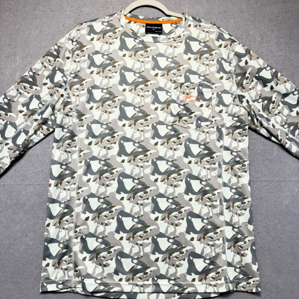 Grundens Mens Sage Camo Long‎ Sleeve Performance Fishing Shirt Gray Size M